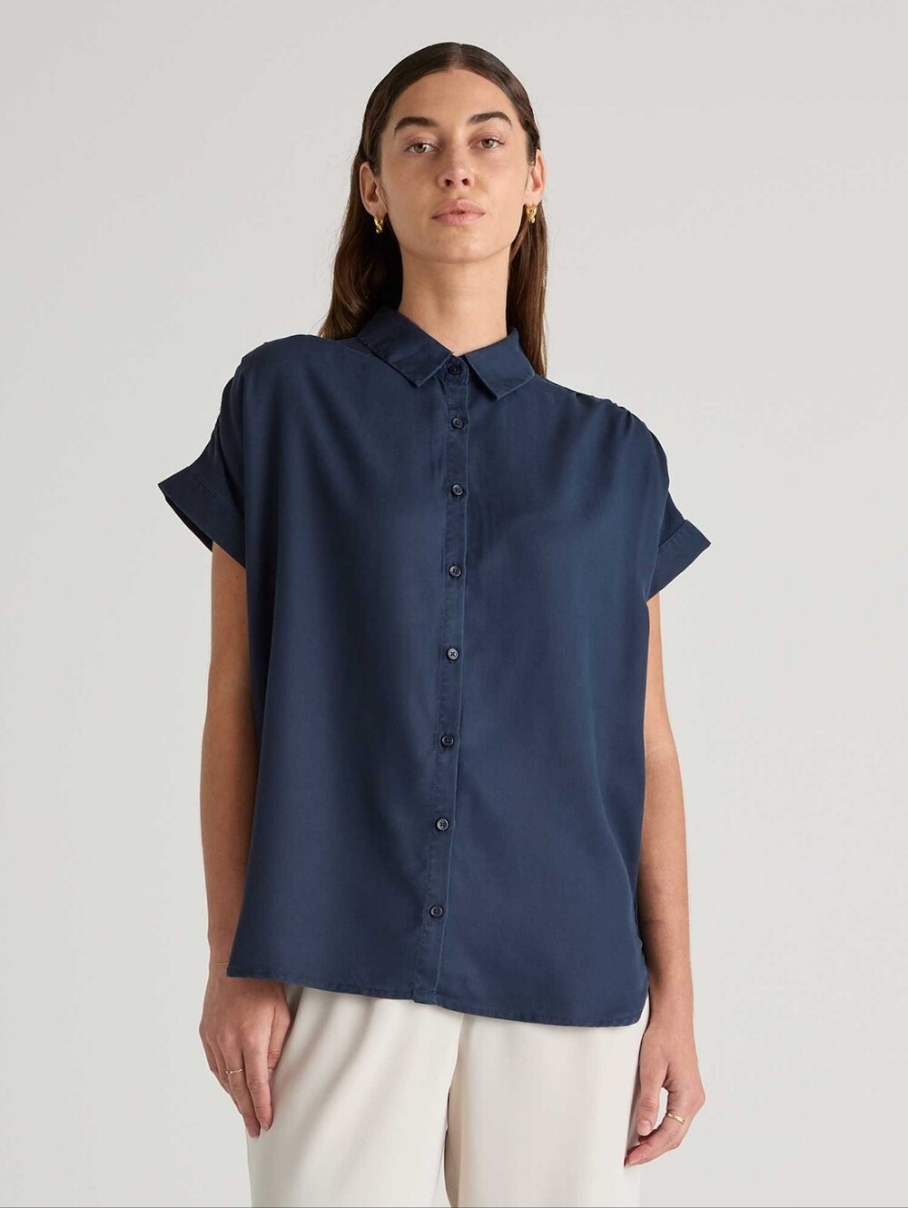 Vintage Wash Tencel Camp Shirt Navy